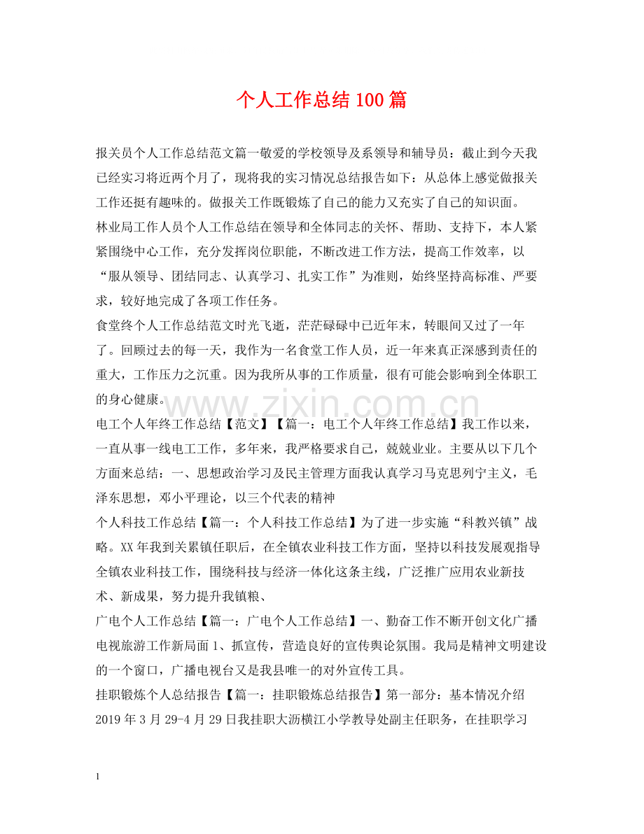 个人工作总结100篇.docx_第1页