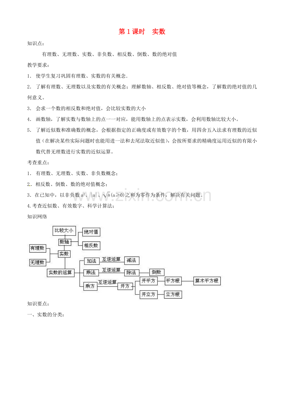 新疆乌鲁木齐一中八年级数学 《第1课时 实数》教案.doc_第1页
