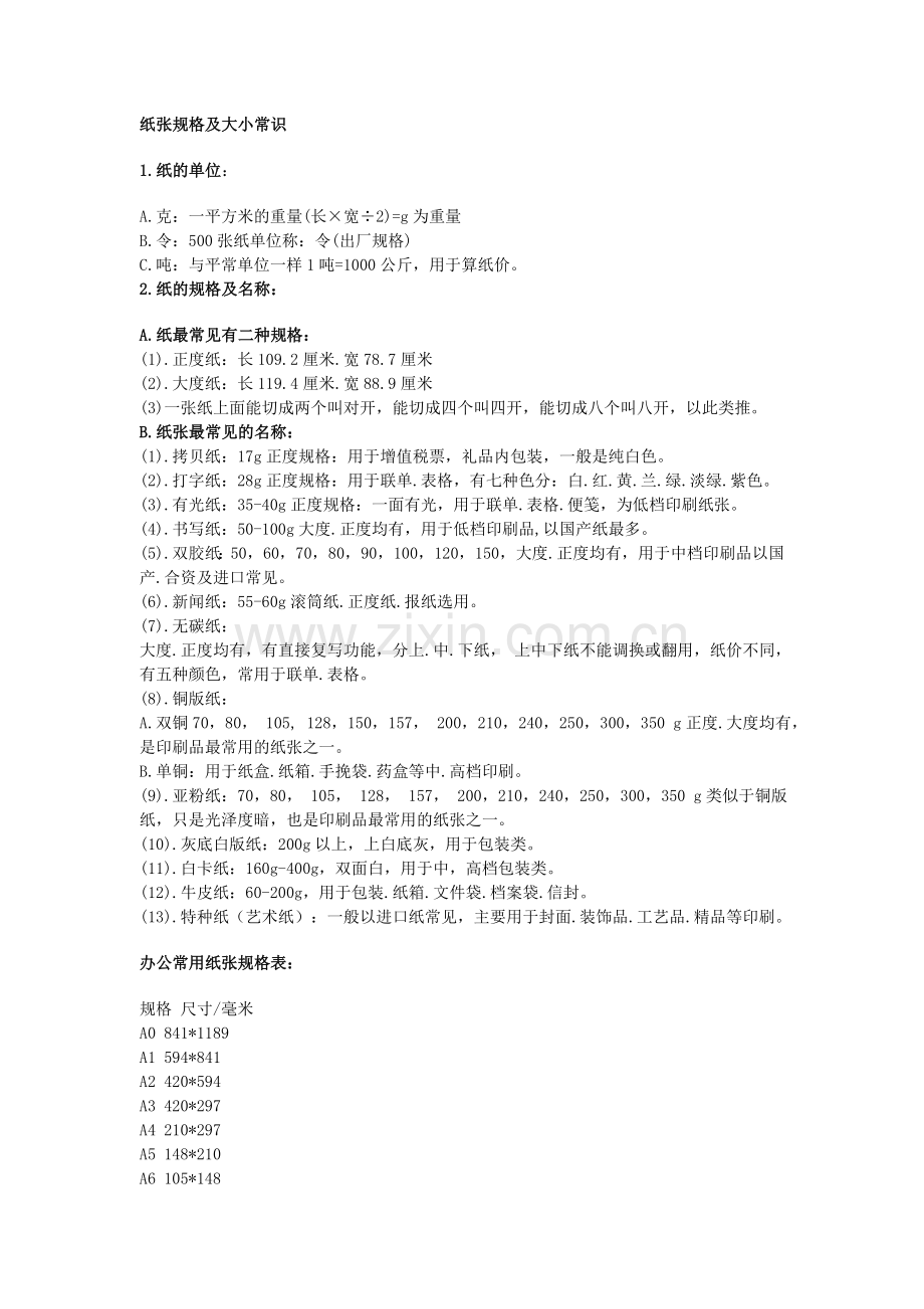 纸张规格及大小常识.doc_第1页