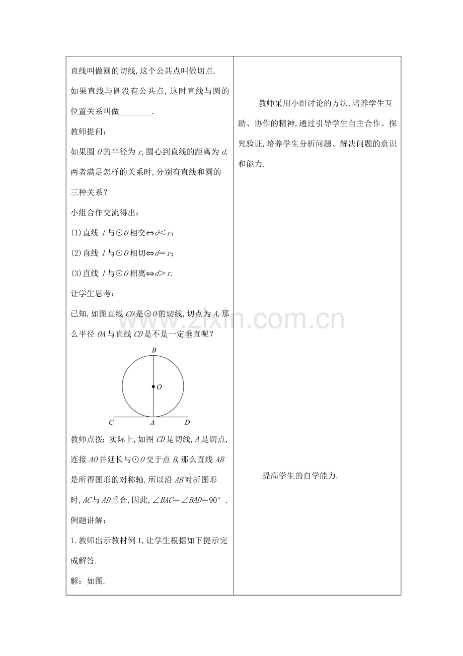 九年级数学下册 第24章 圆 24.4 直线与圆的位置关系教案 （新版）沪科版-（新版）沪科版初中九年级下册数学教案.docx_第2页