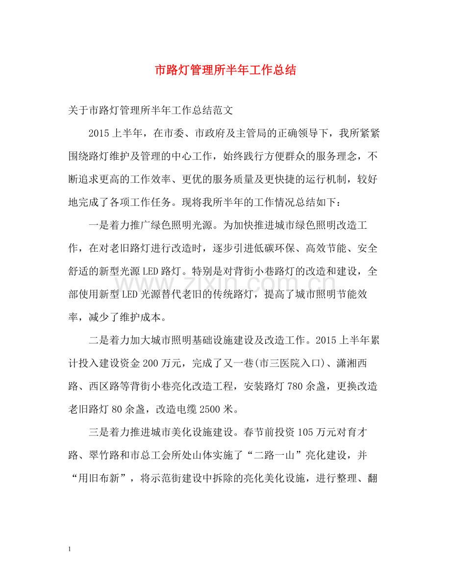 市路灯管理所半年工作总结.docx_第1页