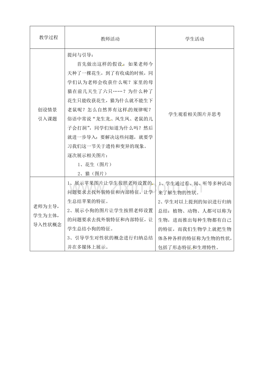 四川省成都市玉林中学八年级生物上册 20.1 遗传和变异现象教案 新人教版.doc_第2页