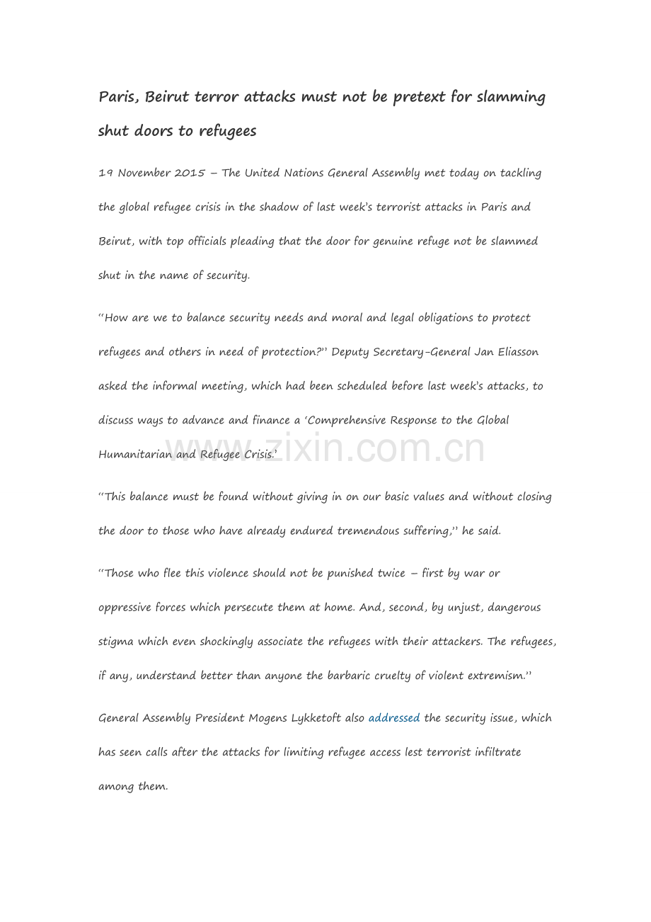 Paris, Beirut terror attacks must not be pretext for slamming shut doors to refugees.doc_第1页