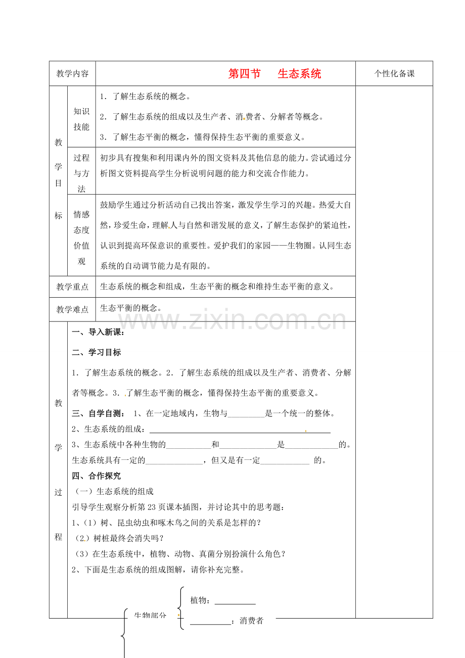 湖南省茶陵县世纪星实验学校七年级生物上册《2.2生态系统》教案 人教新课标版.doc_第1页
