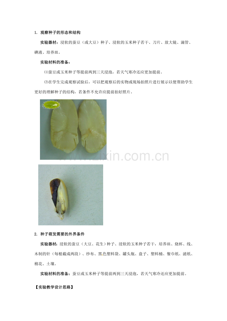 江西省信丰县黄泥中学中考生物实验汇总复习 种子的结构和萌发的外界条件教学设计.doc_第2页