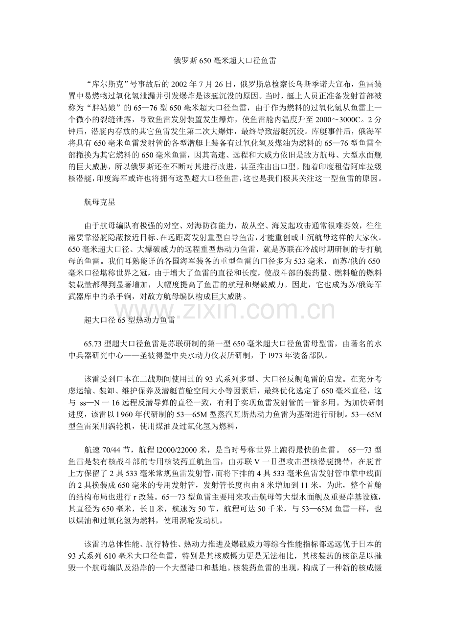 俄罗斯650毫米超大口径鱼雷.doc_第1页