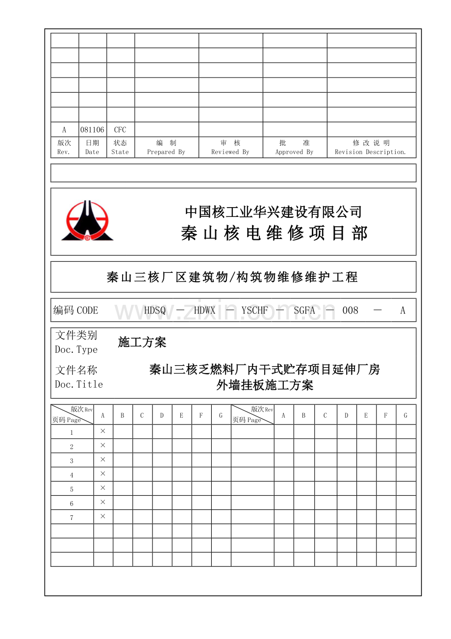 秦山三核延伸厂房外墙挂板施工方案(Rev.1).doc_第1页