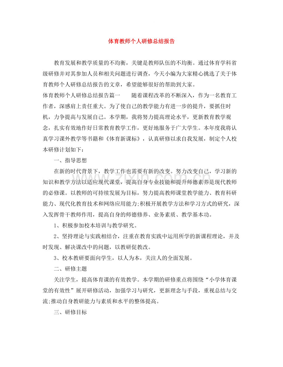体育教师个人研修总结报告.docx_第1页