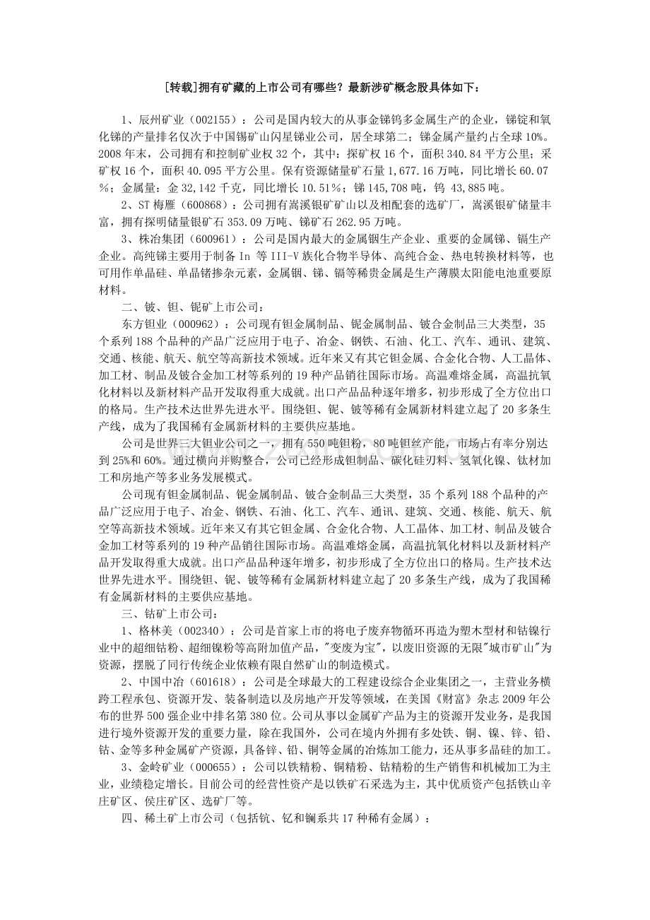 拥有矿藏的上市公司.doc_第1页