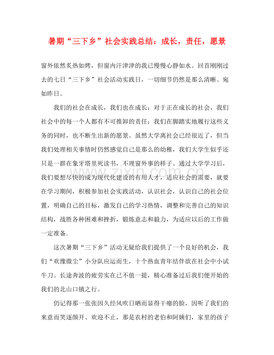 暑期三下乡社会实践总结成长责任愿景.docx_第1页