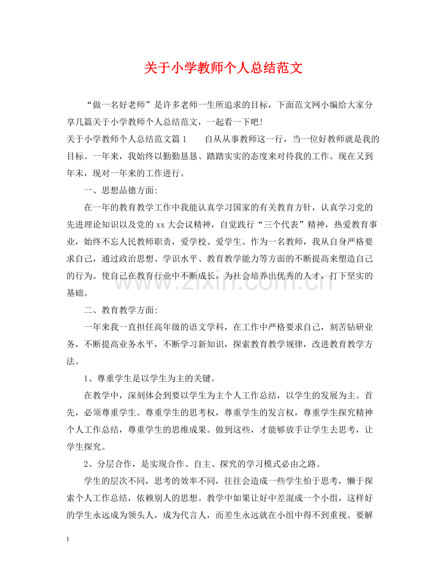 关于小学教师个人总结范文.docx_第1页