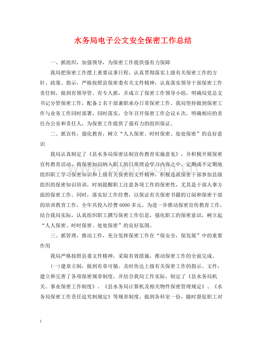 水务局电子公文安全保密工作总结.docx_第1页