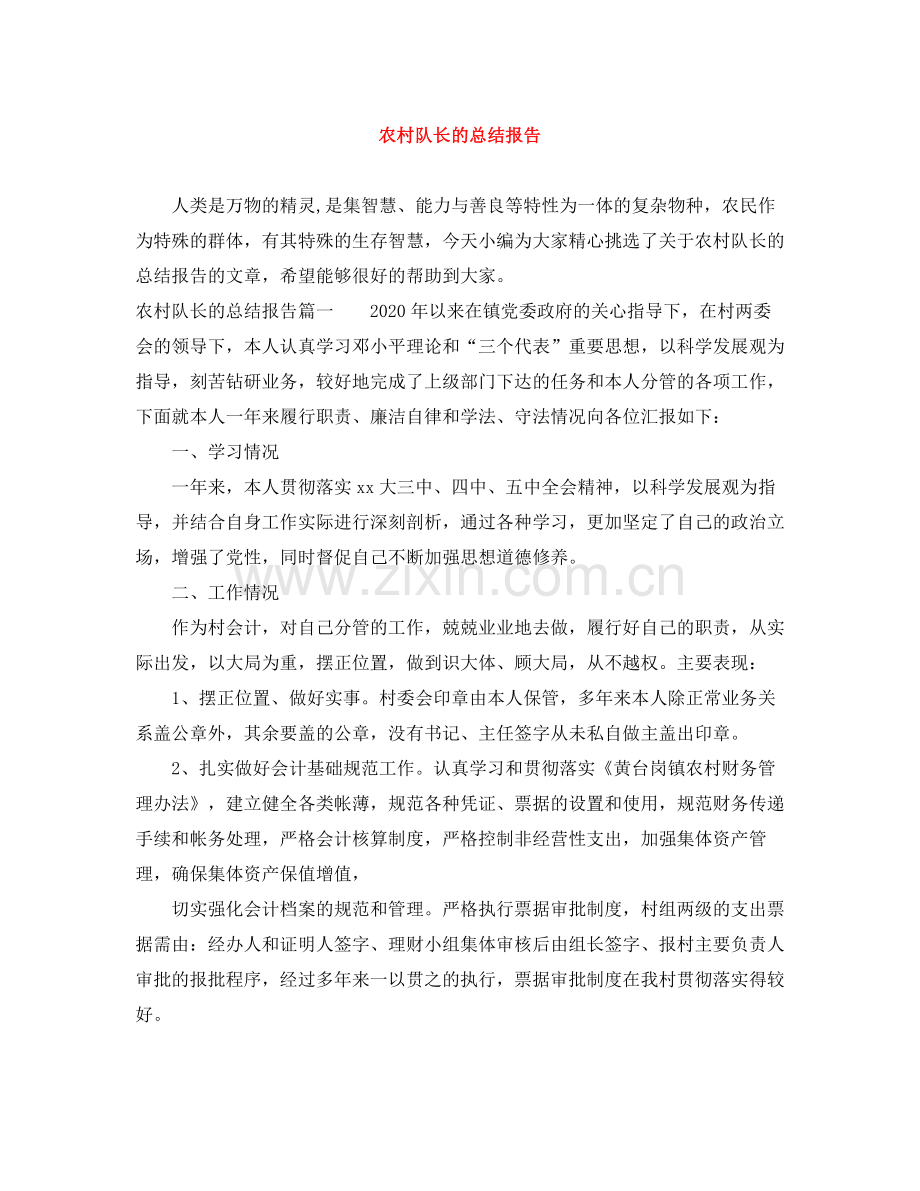 农村队长的总结报告.docx_第1页