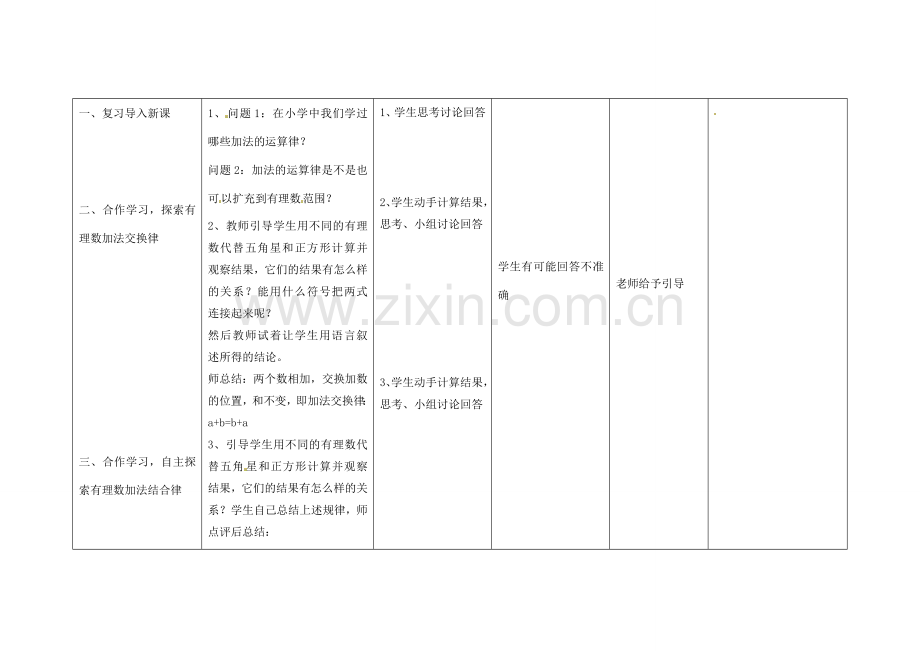 四川省华蓥市明月镇七年级数学上册 1.3.1 有理数的加法（第2课时）教案 （新版）新人教版.doc_第2页