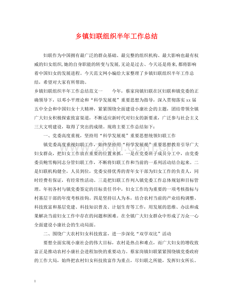 乡镇妇联组织半年工作总结.docx_第1页