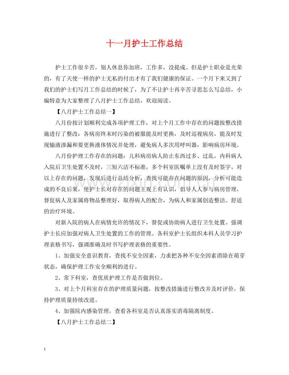 十一月护士工作总结.docx_第1页