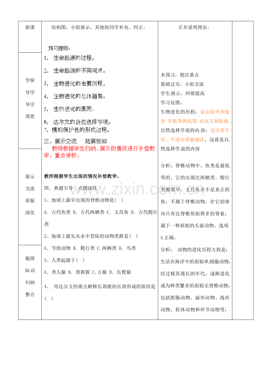 山东省临沂市蒙阴县第四中学八年级生物下册 第三章 生命起源生物的进化复习教案 （新版）新人教版.doc_第2页