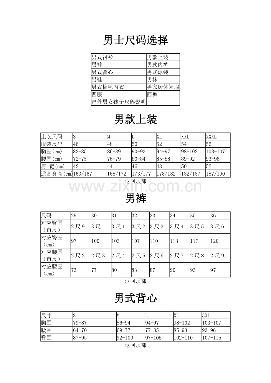男士尺码大全.doc_第1页