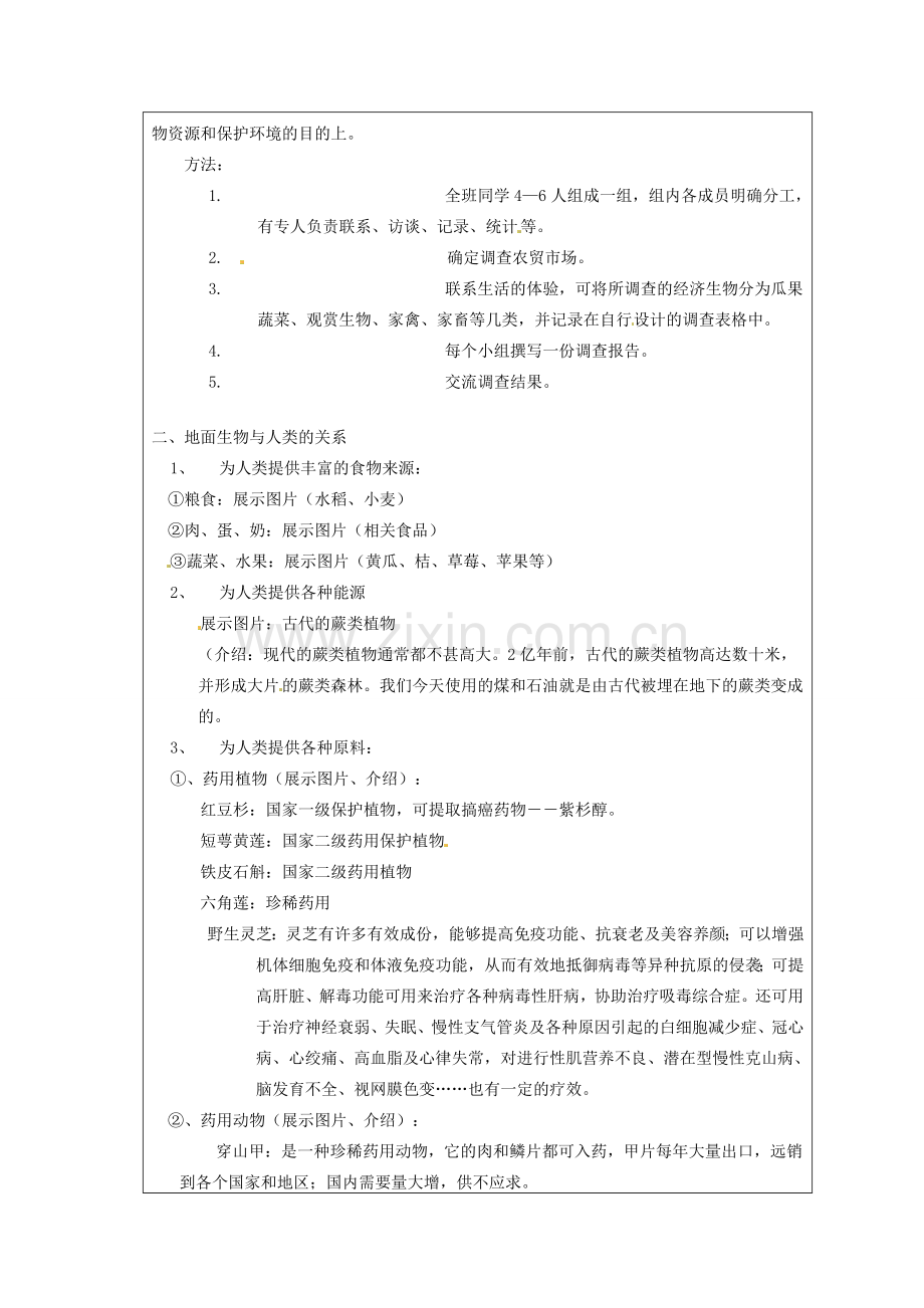 江苏省太仓市第二中学七年级生物下册 11.3 地面上丰富的生物资源教案 苏科版.doc_第2页