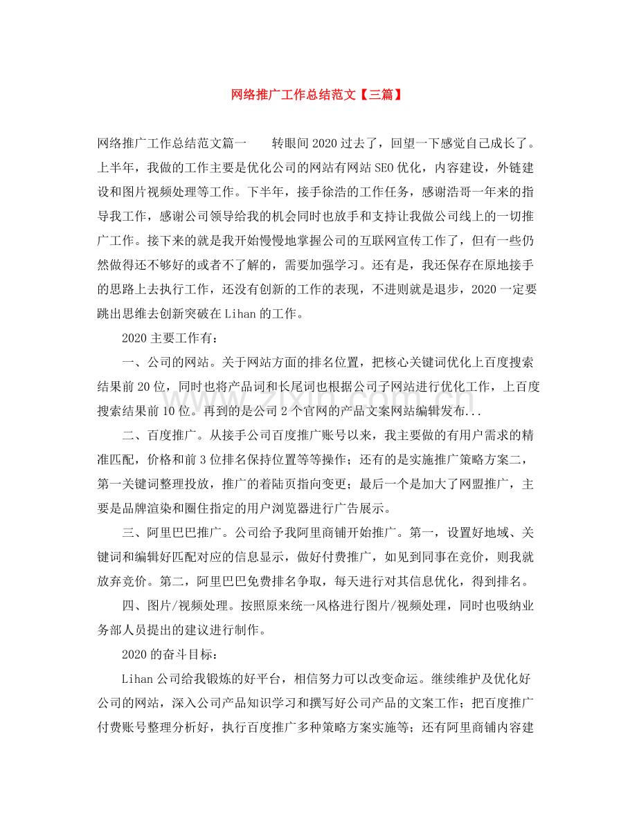 网络推广工作总结范文【三篇】.docx_第1页