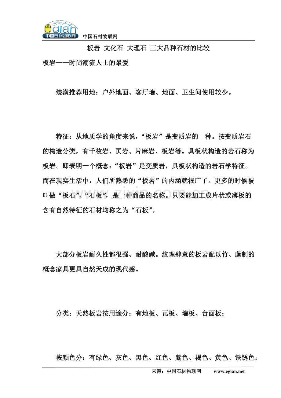 板岩 文化石 大理石 三大品种石材的比较.doc_第1页