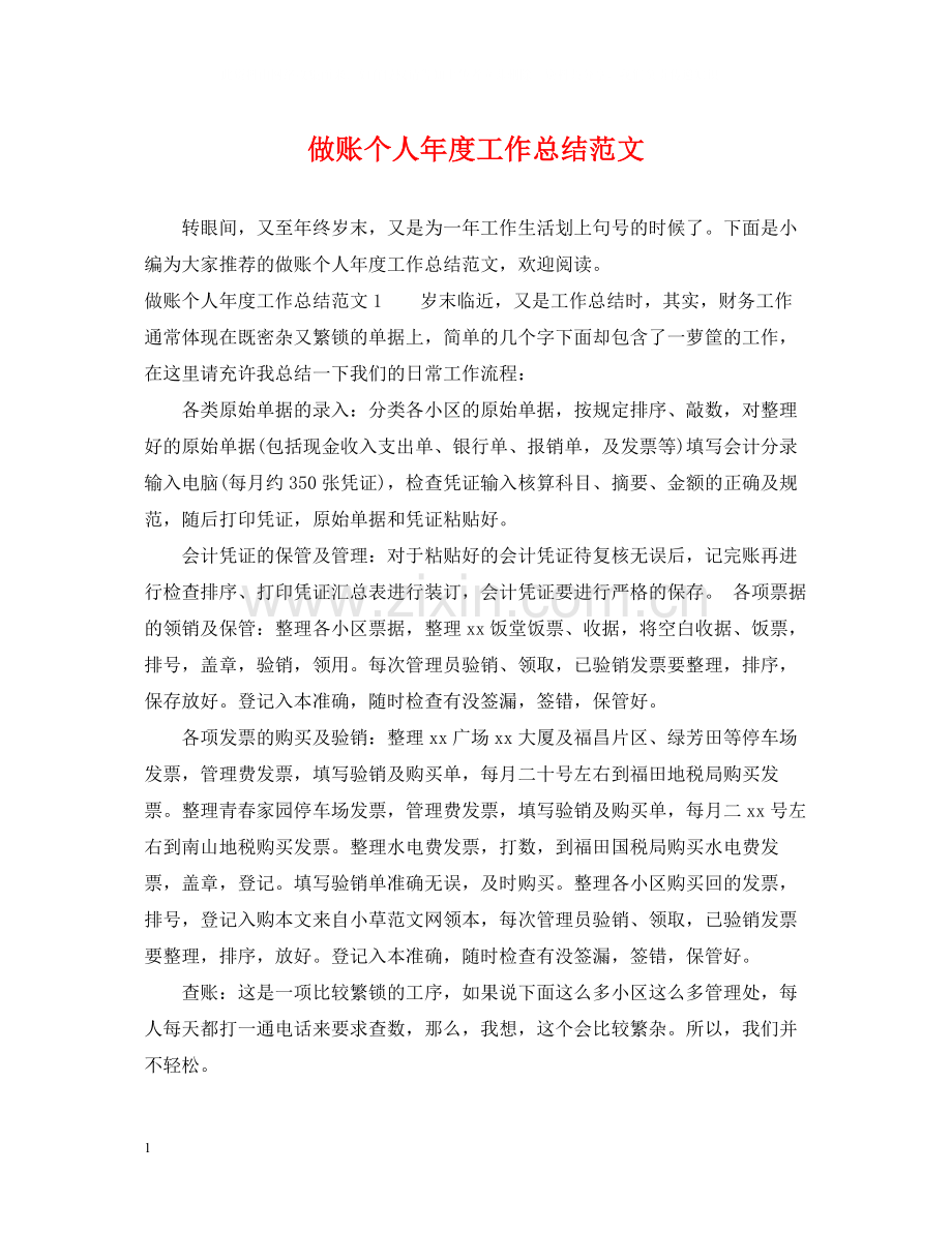 做账个人年度工作总结范文.docx_第1页