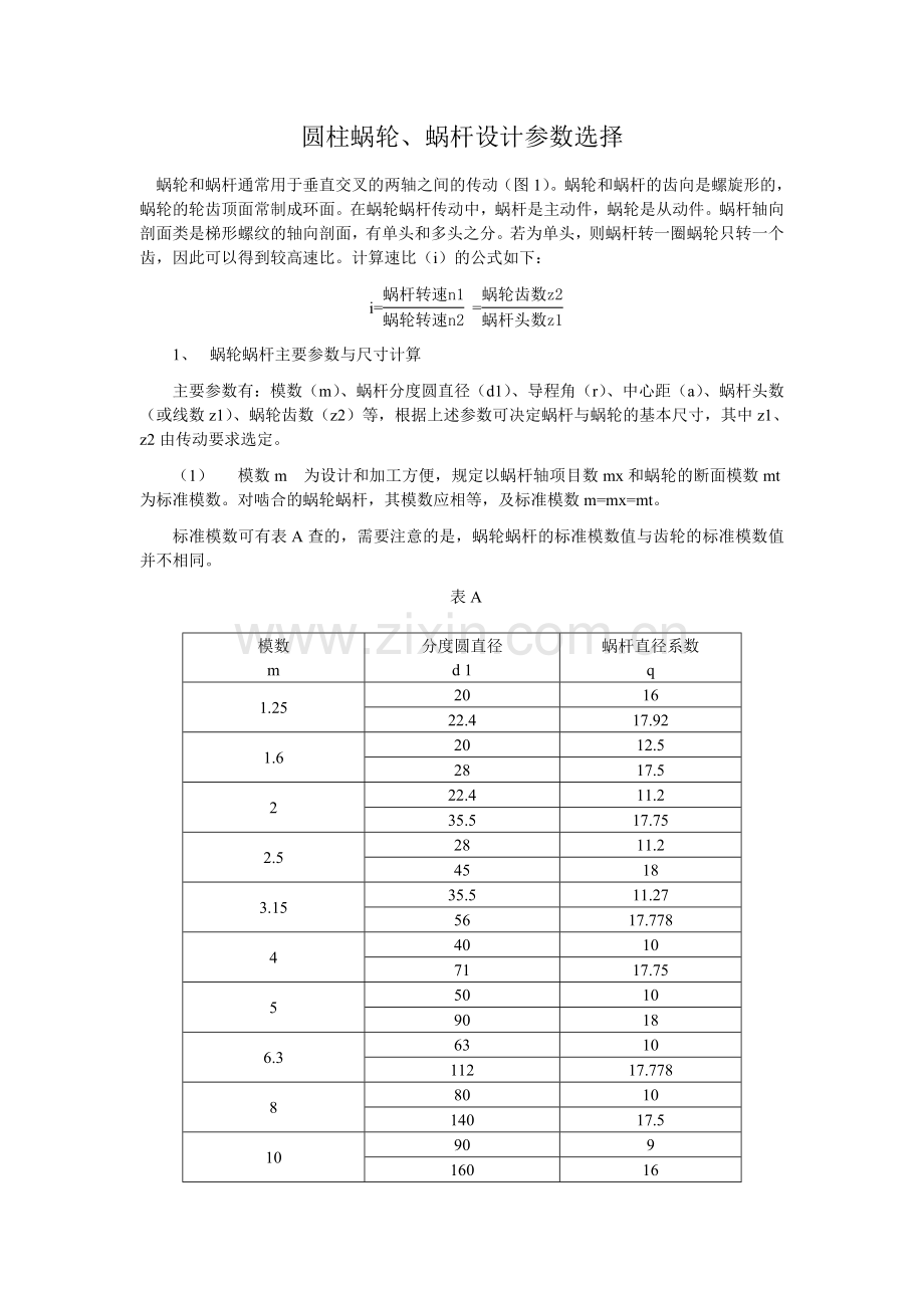 蜗轮蜗杆设计参数选择.doc_第1页