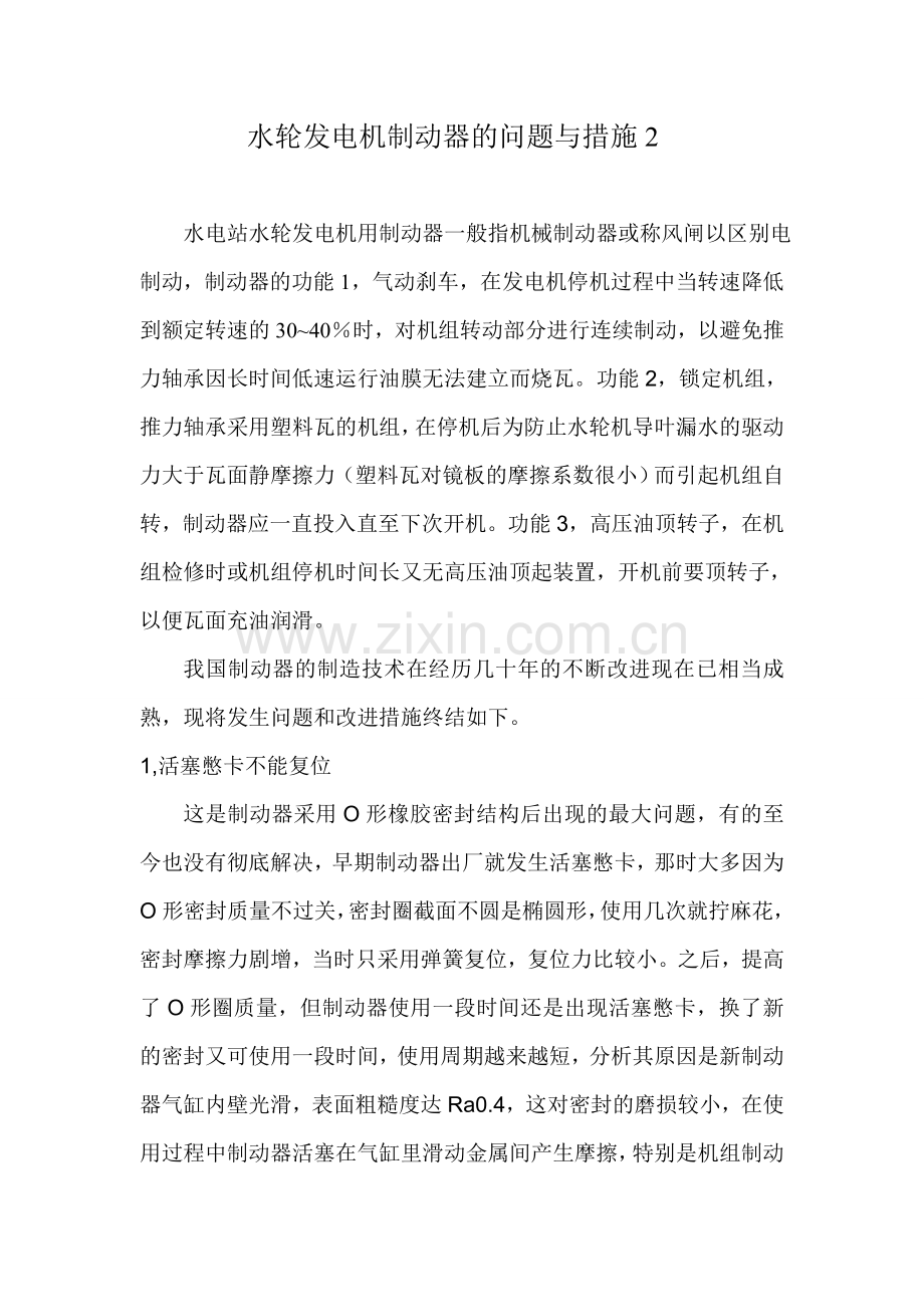 水轮发电机制动器的问题与措施.doc_第1页