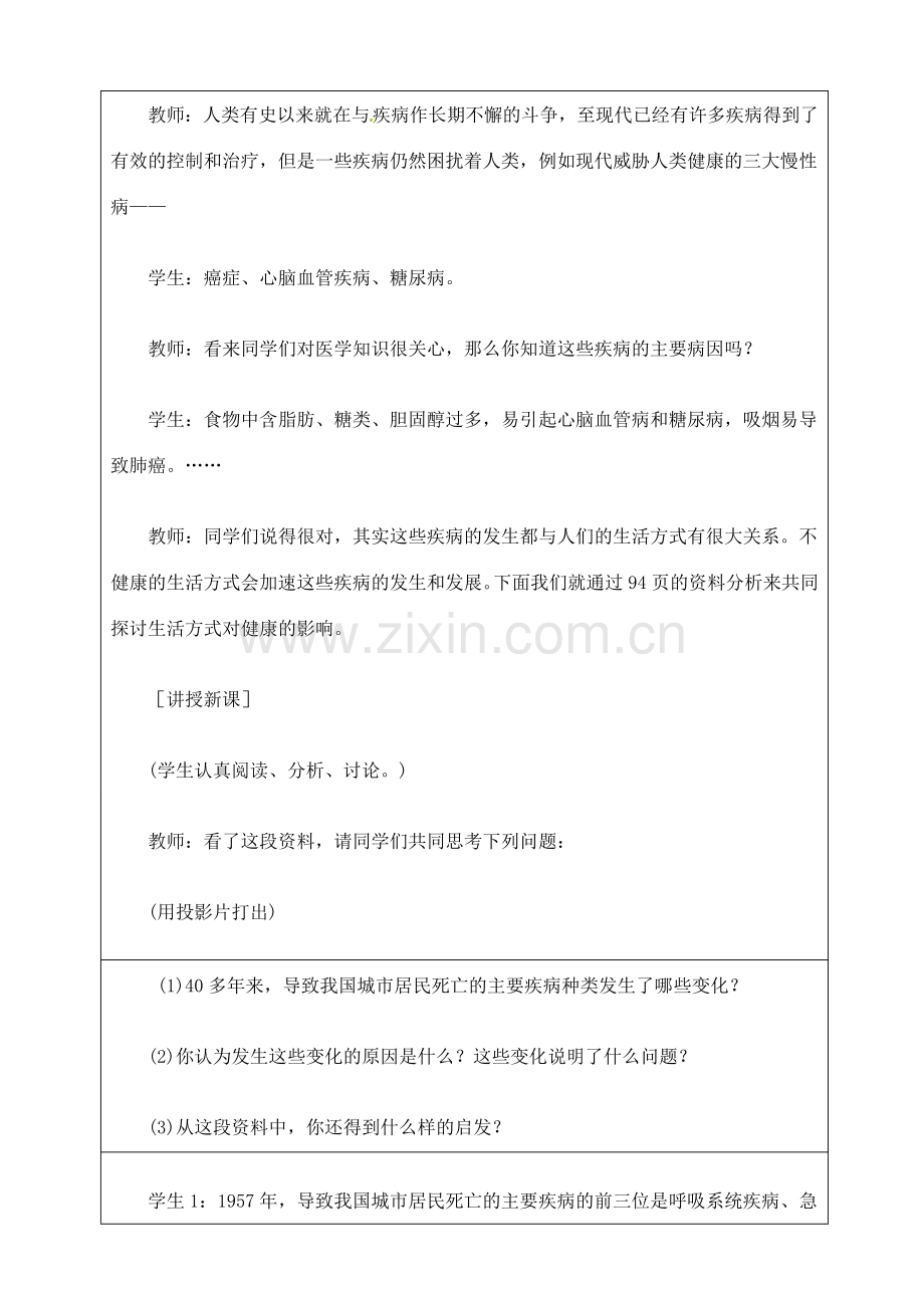 江苏省苏州市第二十六中学八年级生物 第24章《健康的生活》教案.doc_第2页