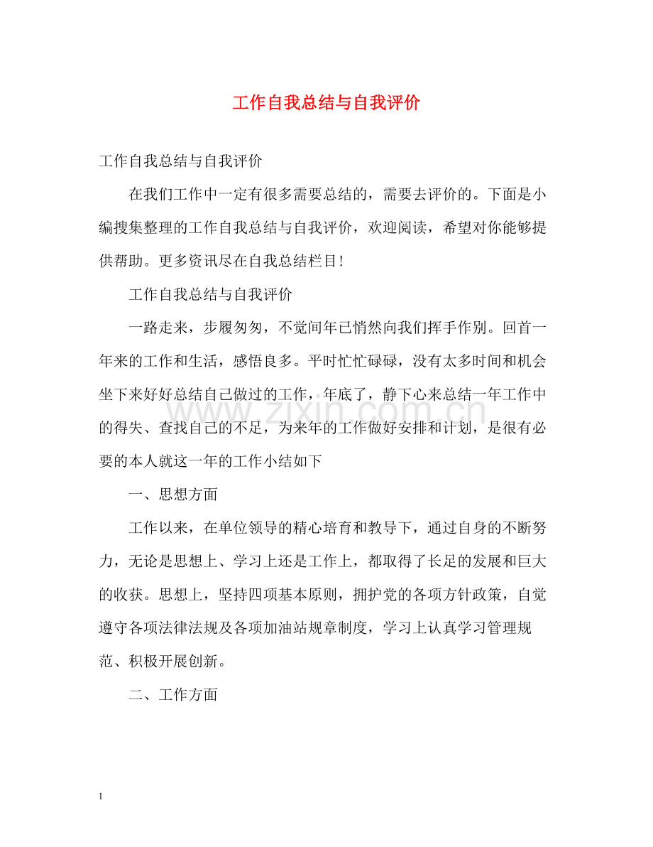 工作自我总结与自我评价.docx_第1页