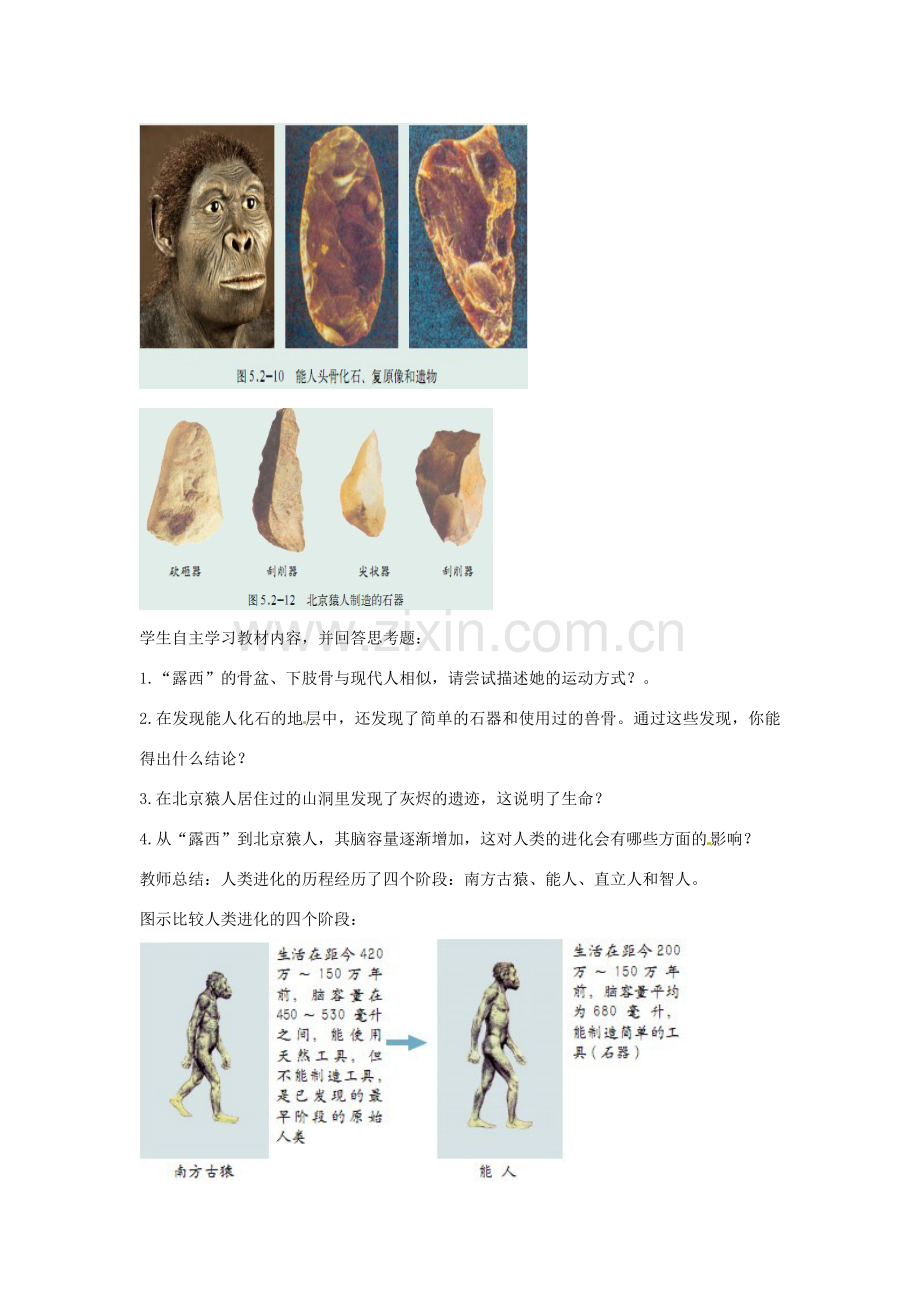 八年级生物下册 5.2.2人类的进化教学设计 （新版）济南版-（新版）济南版初中八年级下册生物教案.doc_第2页