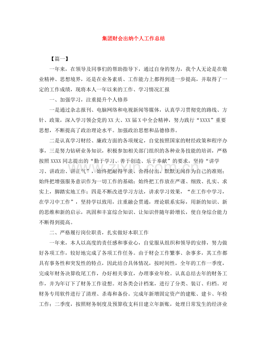 集团财会出纳个人工作总结.docx_第1页