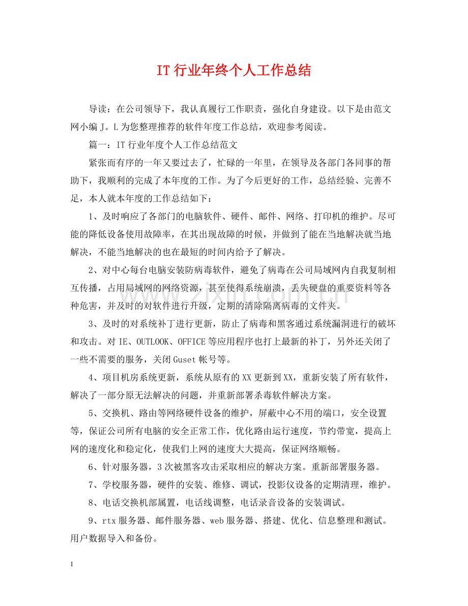 IT行业年终个人工作总结.docx_第1页