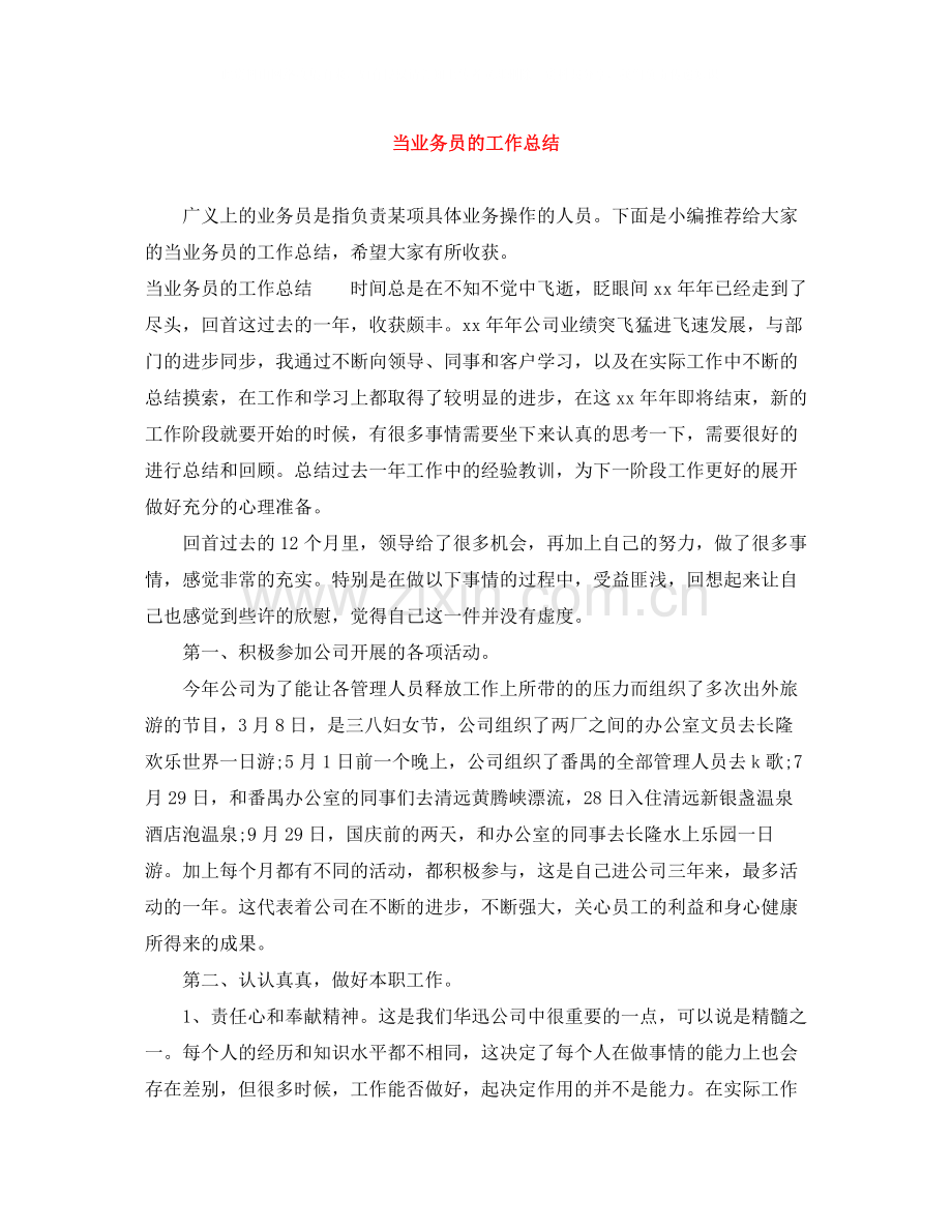 当业务员的工作总结.docx_第1页