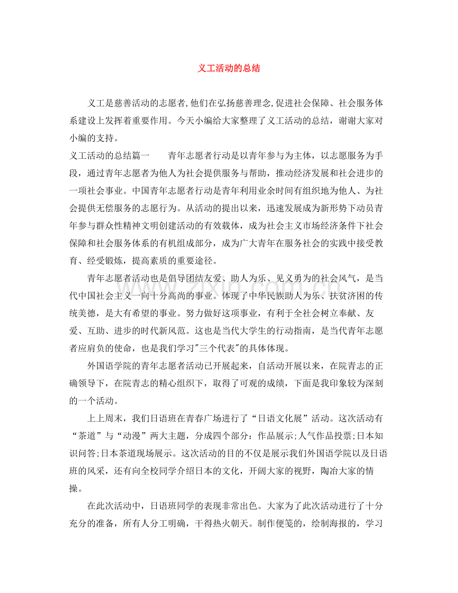 义工活动的总结.docx_第1页