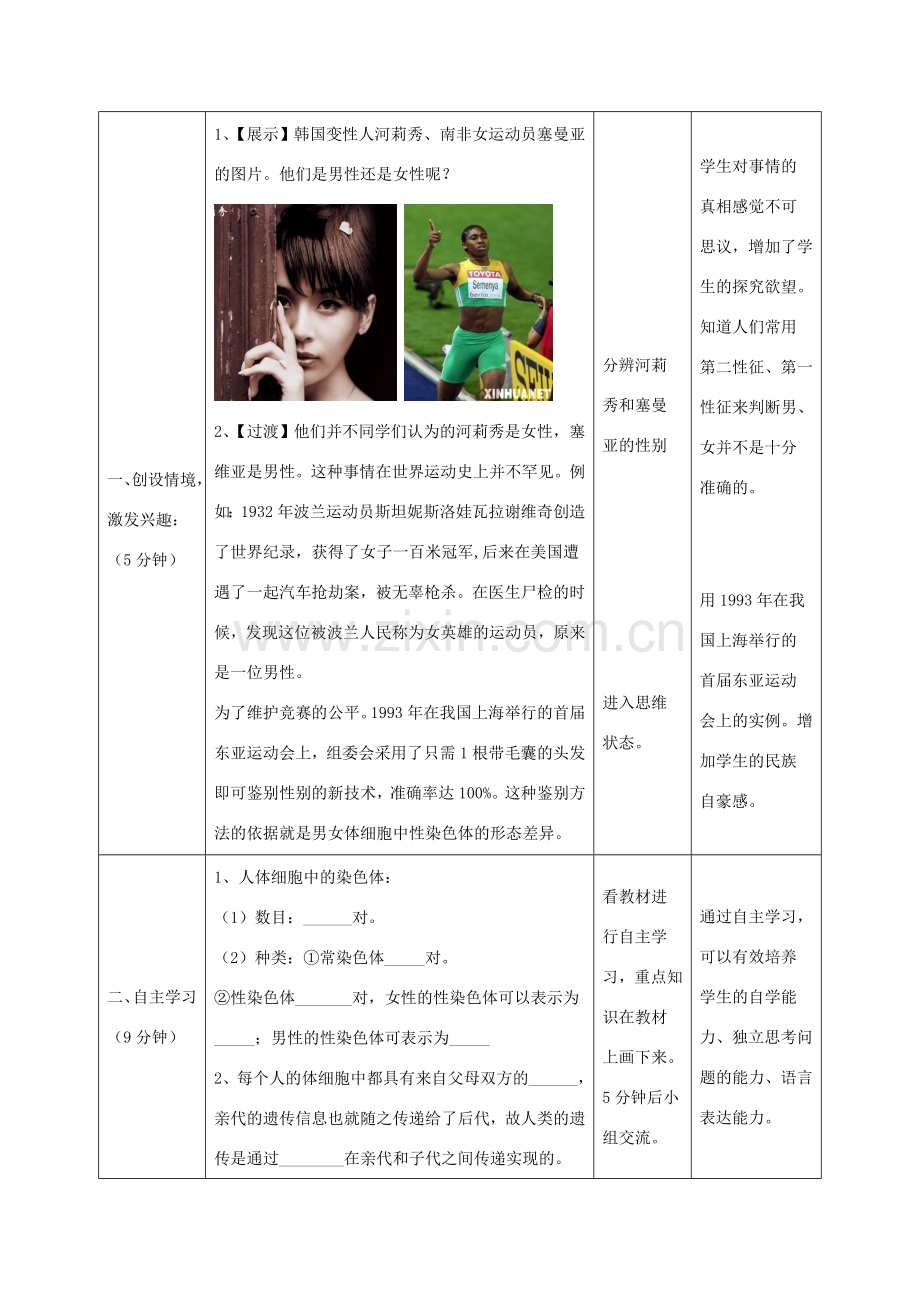 八年级生物上册 4.4.3《人类染色体与性别决定》教案 （新版）济南版-（新版）济南版初中八年级上册生物教案.doc_第2页