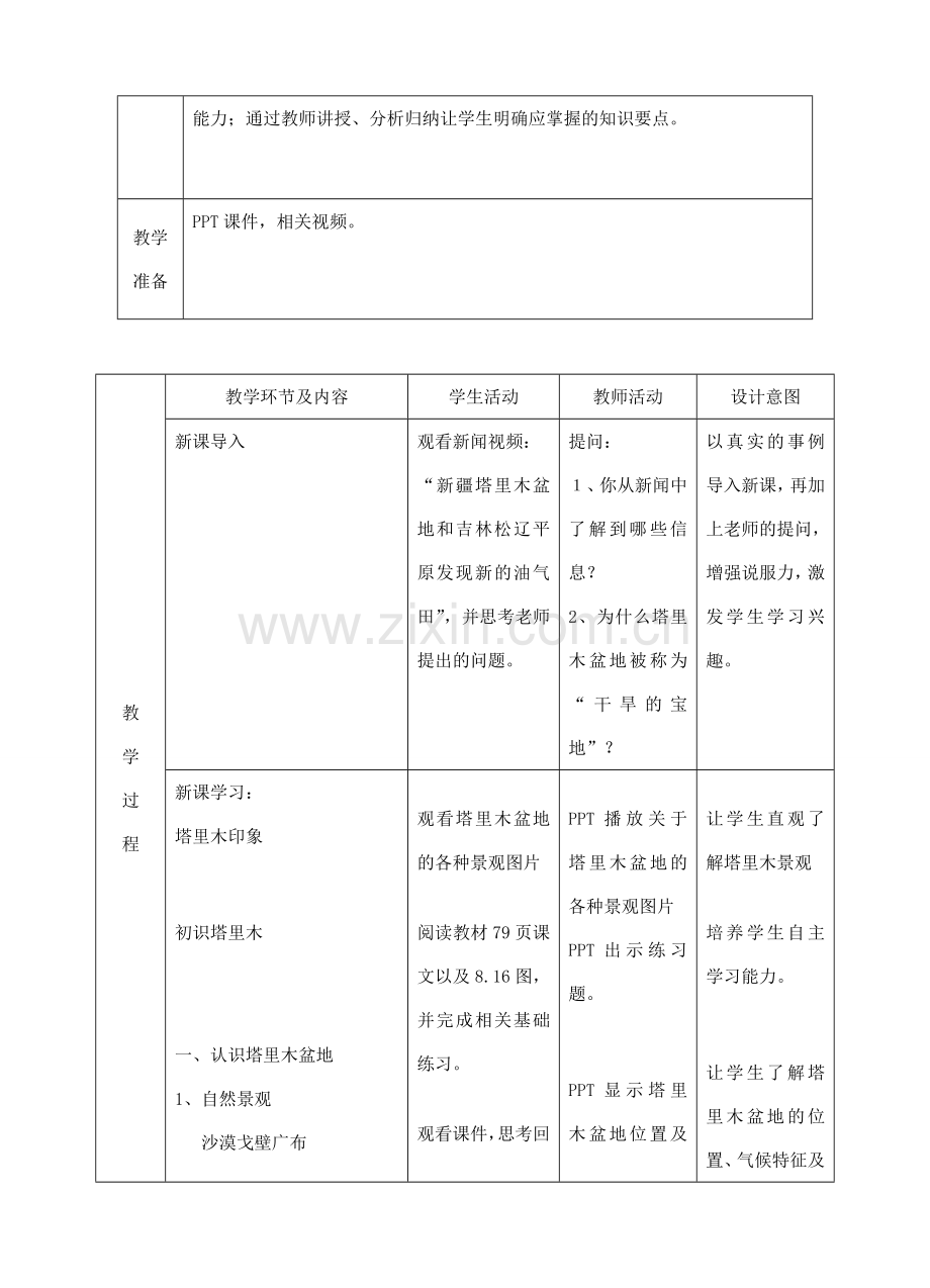 八年级地理下册 第八章 第二节 干旱的宝地——塔里木盆地优质教案 （新版）新人教版-（新版）新人教版初中八年级下册地理教案.doc_第2页