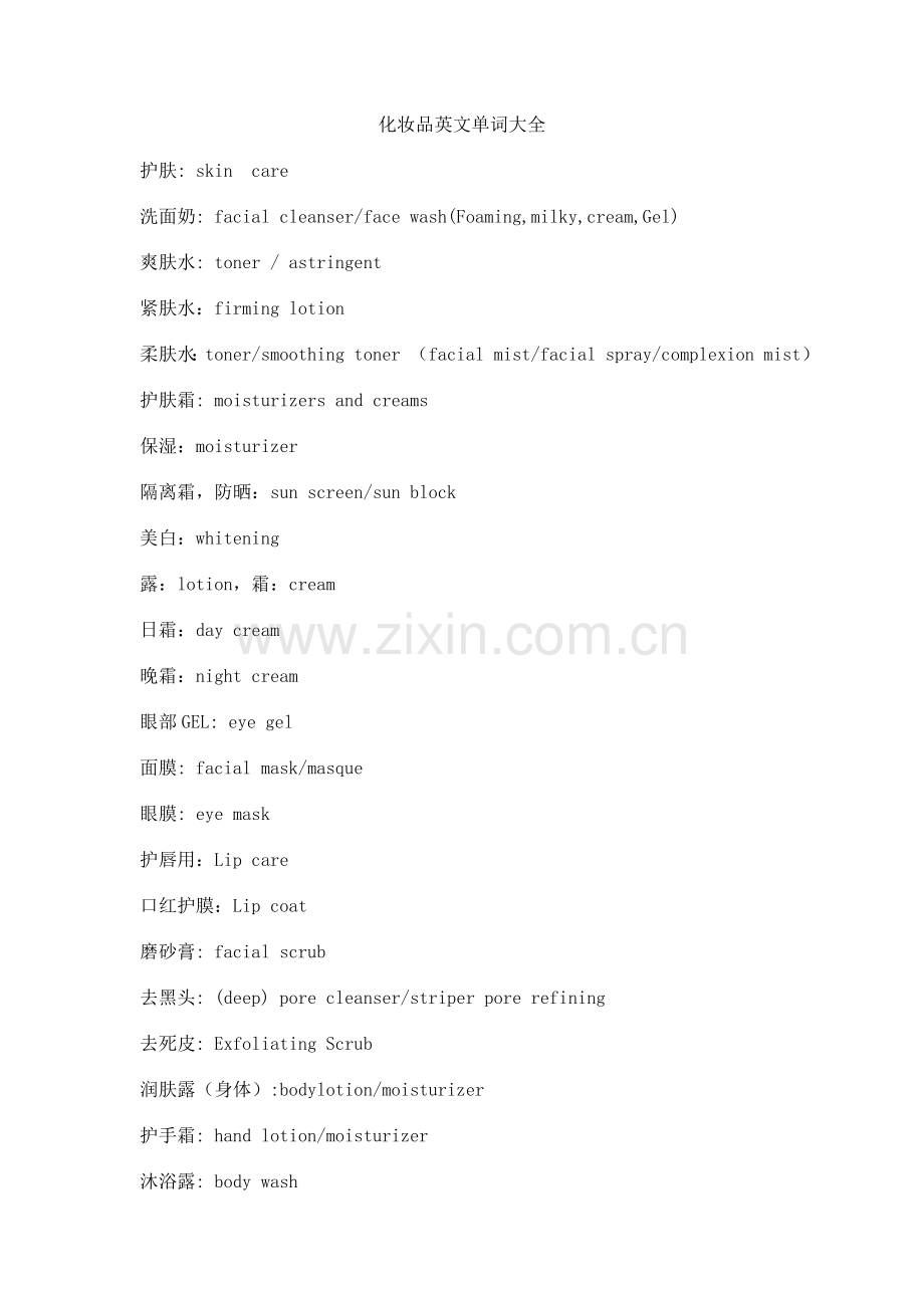 化妆品英文单词大全.doc_第1页