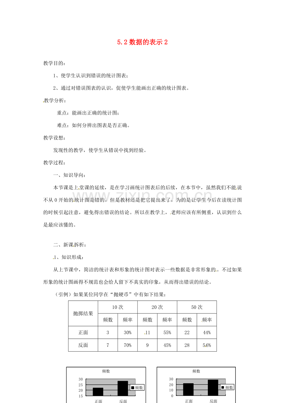 陕西省靖边四中七年级数学上册 5.2 数据的表示教案2 华东师大版.doc_第1页