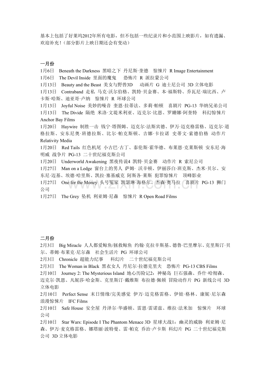 基本上包括了好莱坞2012年所有电影.doc_第1页