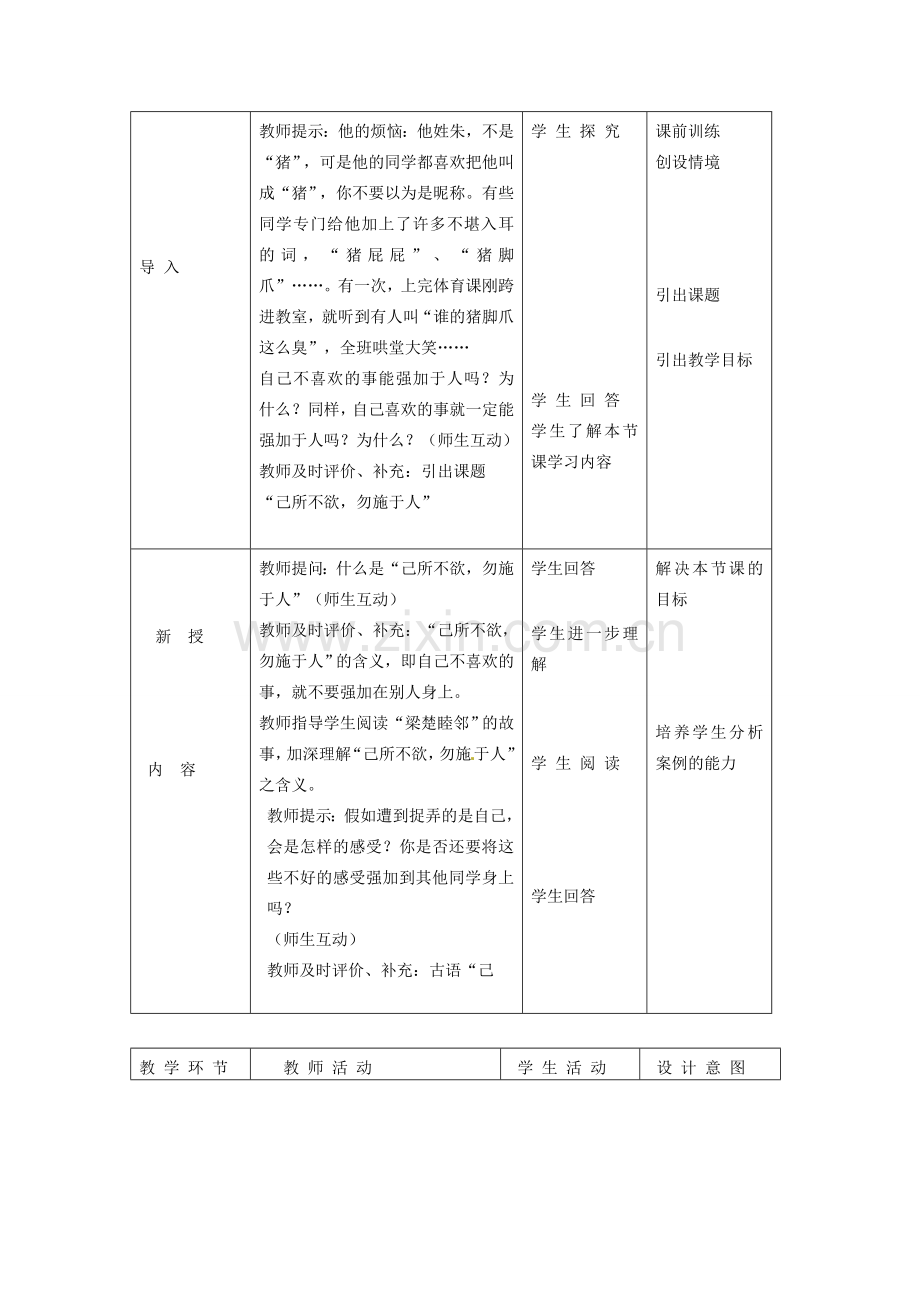 北京市豆各庄中学八年级政治上册 4.9.2 换位思考与人为善教案 新人教版.doc_第2页