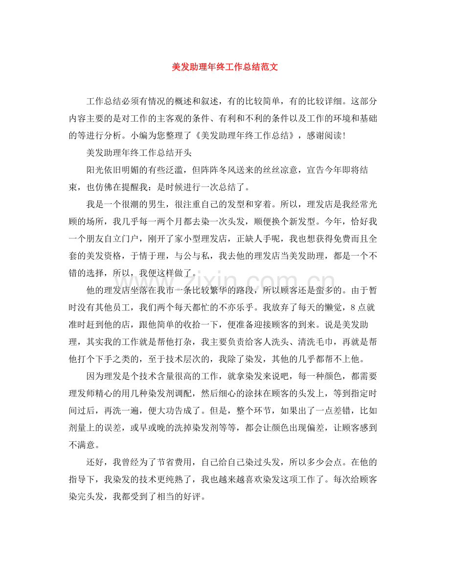 美发助理年终工作总结范文.docx_第1页