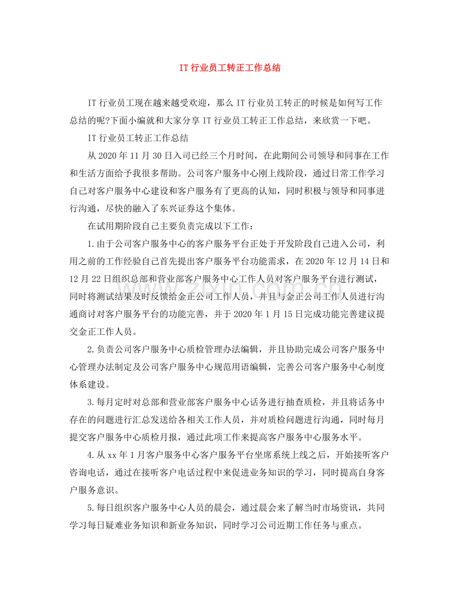 IT行业员工转正工作总结.docx_第1页