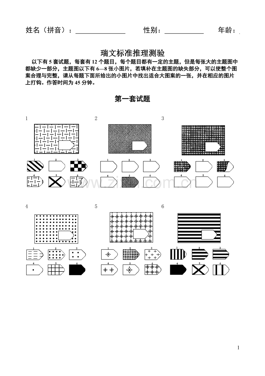 瑞文标准推理测验(网上下载).doc_第1页