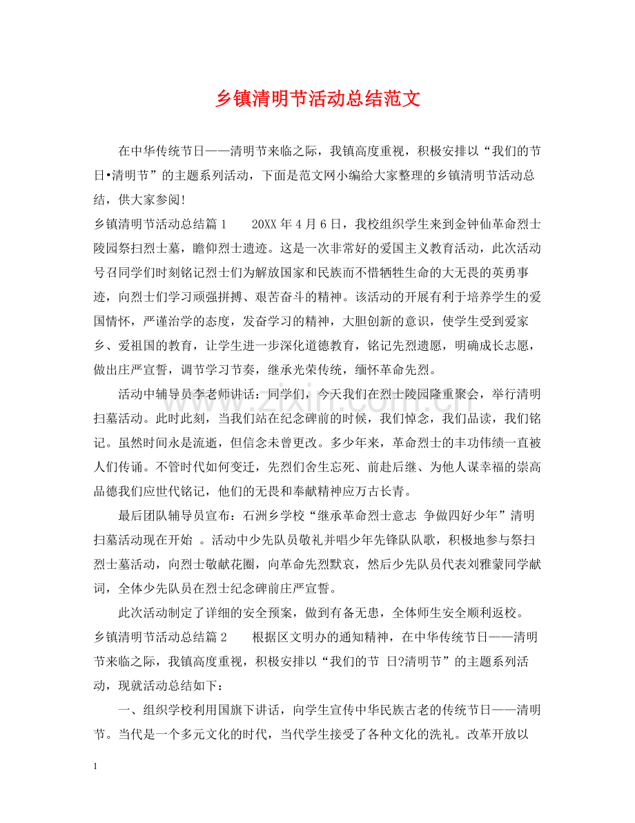 乡镇清明节活动总结范文.docx_第1页
