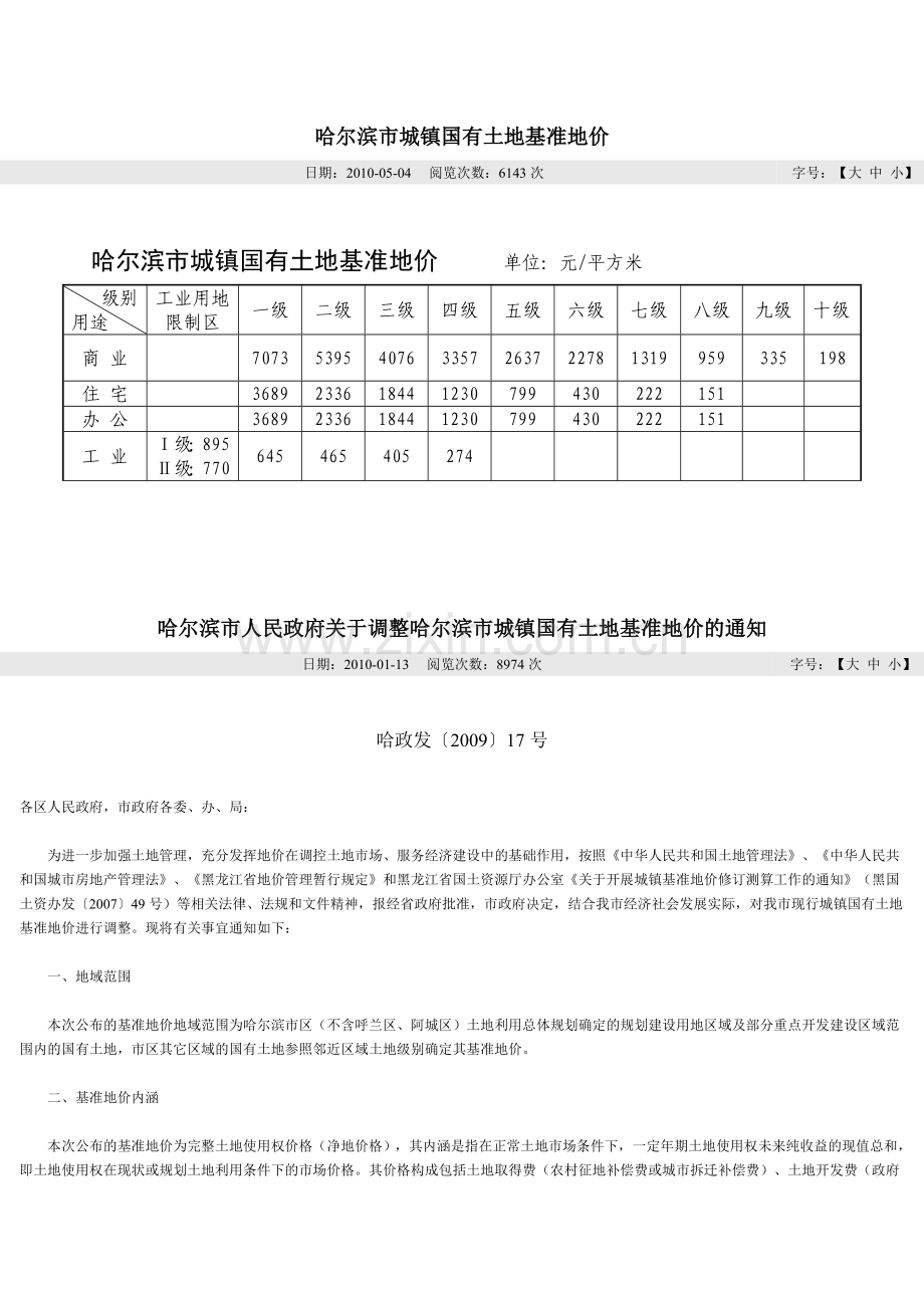 哈尔滨市城镇国有土地基准地价.doc_第1页