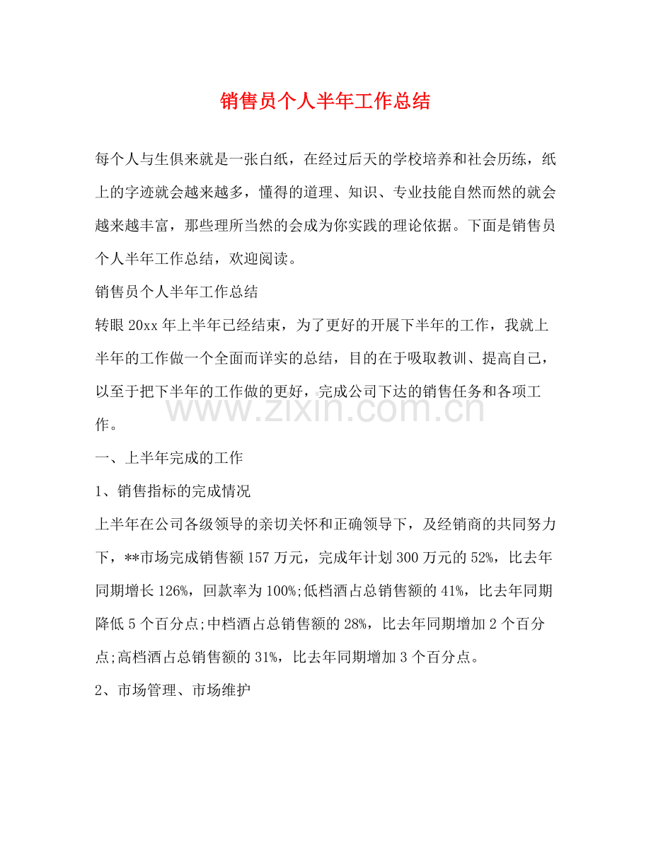 销售员个人半年工作总结.docx_第1页