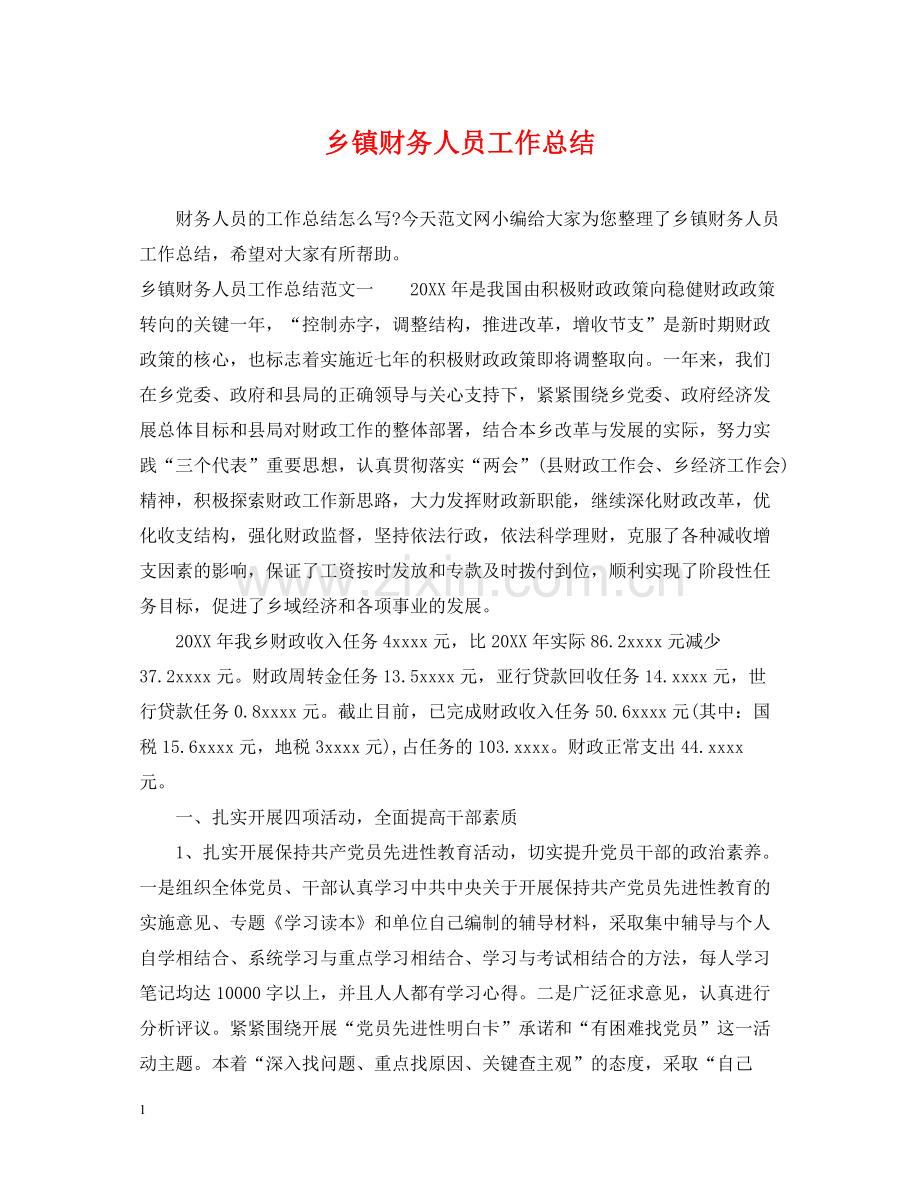 乡镇财务人员工作总结.docx_第1页