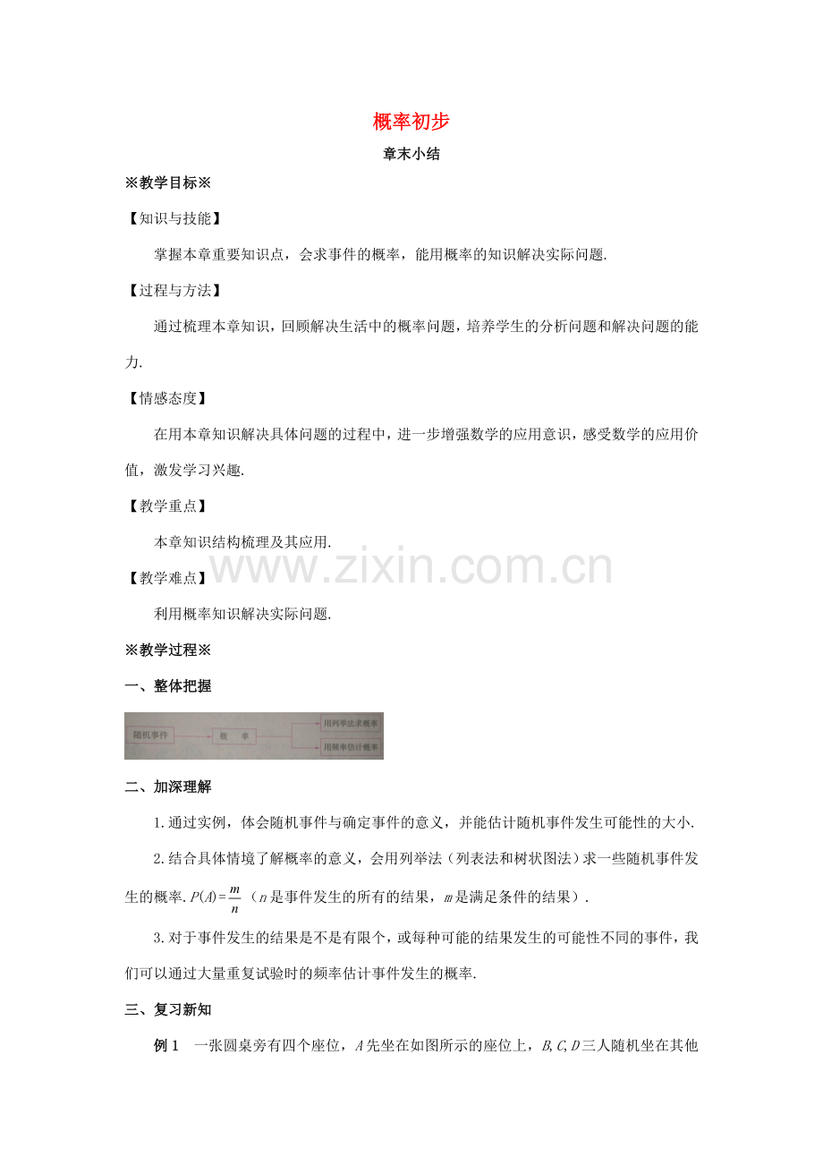 九年级数学上册 第二十五章 概率初步章末小结教案 （新版）新人教版-（新版）新人教版初中九年级上册数学教案.doc_第1页