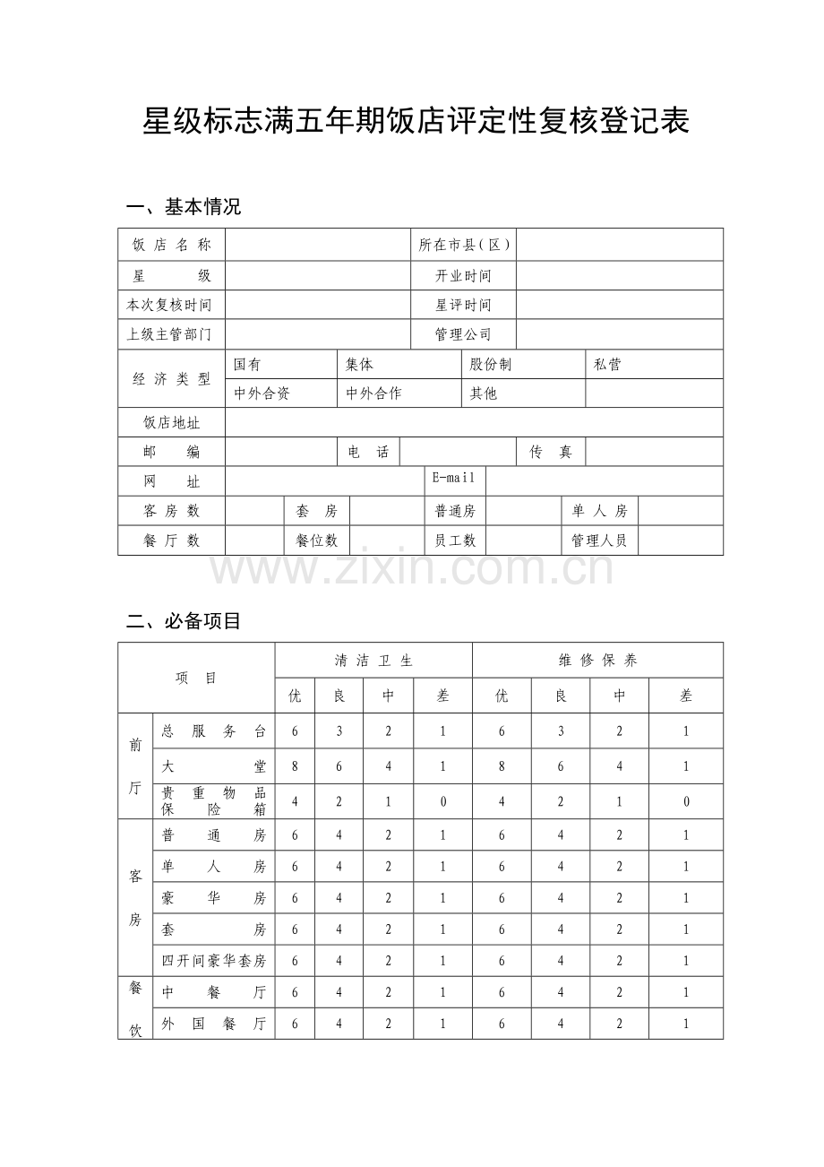 星级标志满五年期饭店评定性复核登记表.doc_第1页